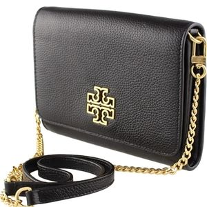 AUTH Tory Burch Women's Britten Pebble Chain Wallet, Black BNWT